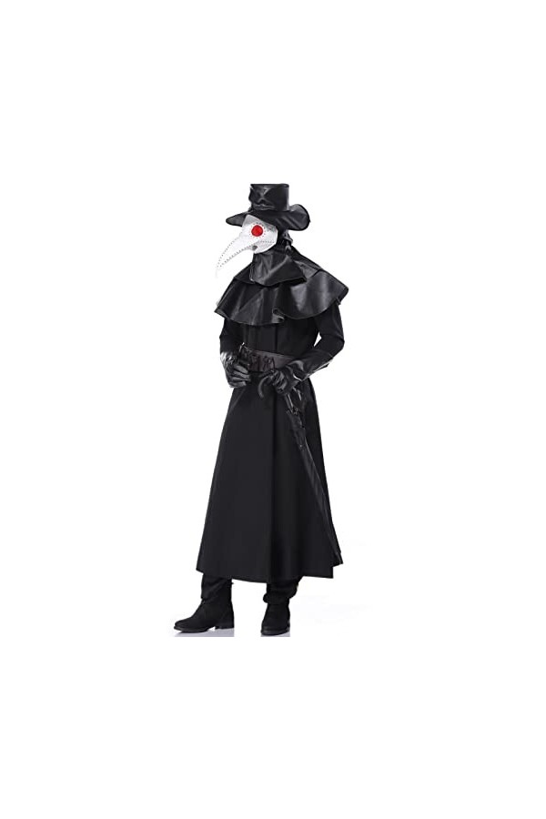 TOZLU M-XL Costume de Docteur pour homme Plague Bird Docteur Costume dHalloween pour homme Dungeon Dark Woodpecker Beak Figu