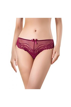 Culotte taille basse respirante sexy en maille et dentelle avec string en V pour femme, rose, XL