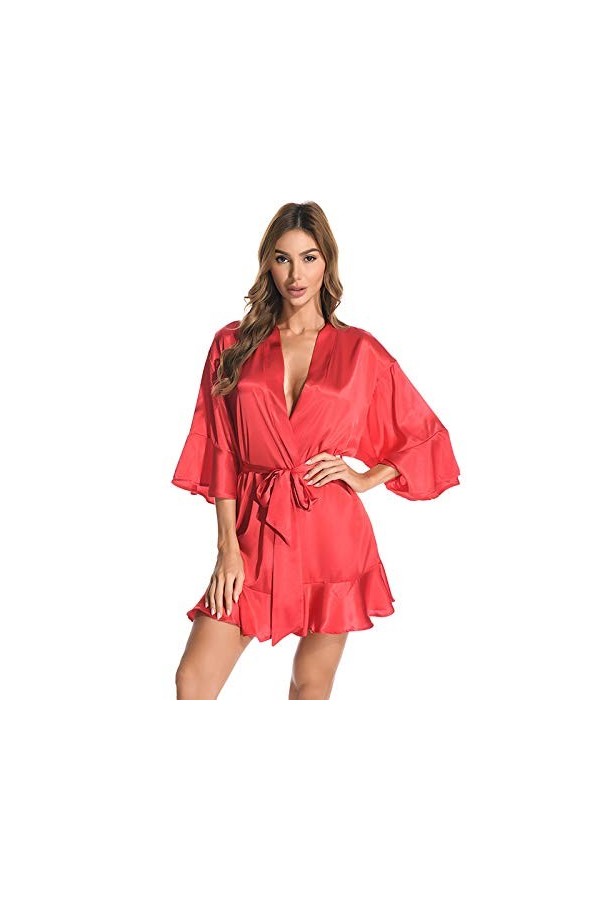 MERNEL Vêtements sexuels Sexy peignoir matin robe dames maison vêtements glace soie Satin chemise de nuit femmes femmes Colo