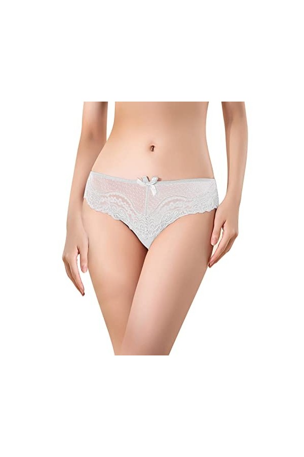 Culotte taille basse respirante sexy en maille et dentelle avec string en V pour femme, rose, XL