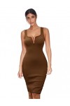 meilun Robe bandage sexy à col en V pour femme sans manches, marron, Taille M