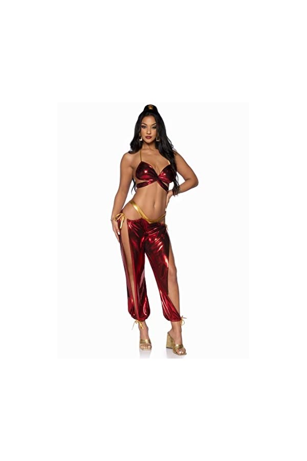 Leg Avenue 2 PC Ruby Desert Princess, includes lame bikini top and split leg cut-out harem pants with side ties.