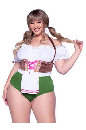 Leg Avenue Flirty Fraulein, features peasant top snap crotch bodysuit with satin ribbon trim and attached apron.