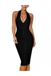 Robe de soirée sexy avec col en V pour femme, noir, Taille S