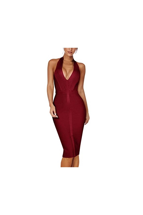 Robe de soirée sexy avec col en V pour femme, noir, Taille S