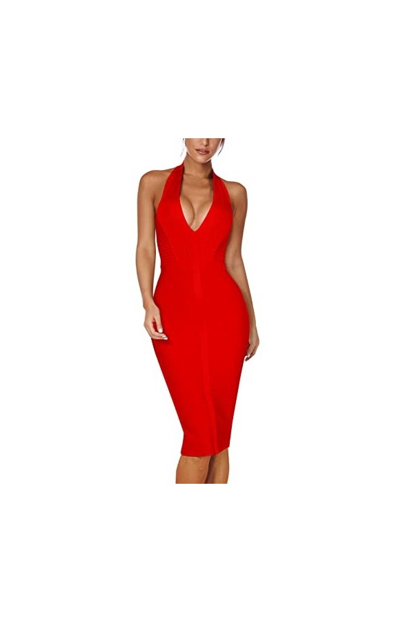 Robe de soirée sexy avec col en V pour femme, noir, Taille S