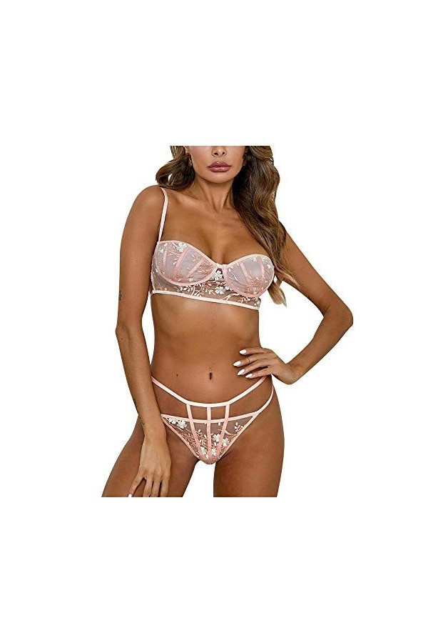 RWRAPS sous-vêtements Sexy pour Femme, Chemises de Nuit, sous-vêtements Sexy pour Femme, String, Bandage, Broderie, Ensemble 
