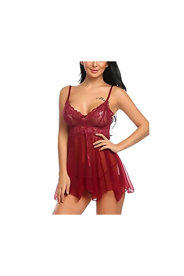 RWRAPS Lingerie Sexy pour Femme Grande Taille, Chemise de Nuit érotique Sexy Fendue sur Le Devant Rouge 4X 