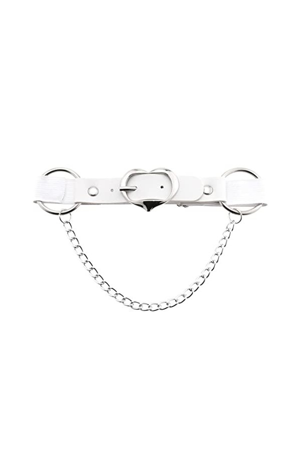 Femmes Réglable Sexy Jambe Cuisse Harnais Jarretière Ceinture Punk Gothique avec Coeur Creux Chaînes en Métal Anneau Color :