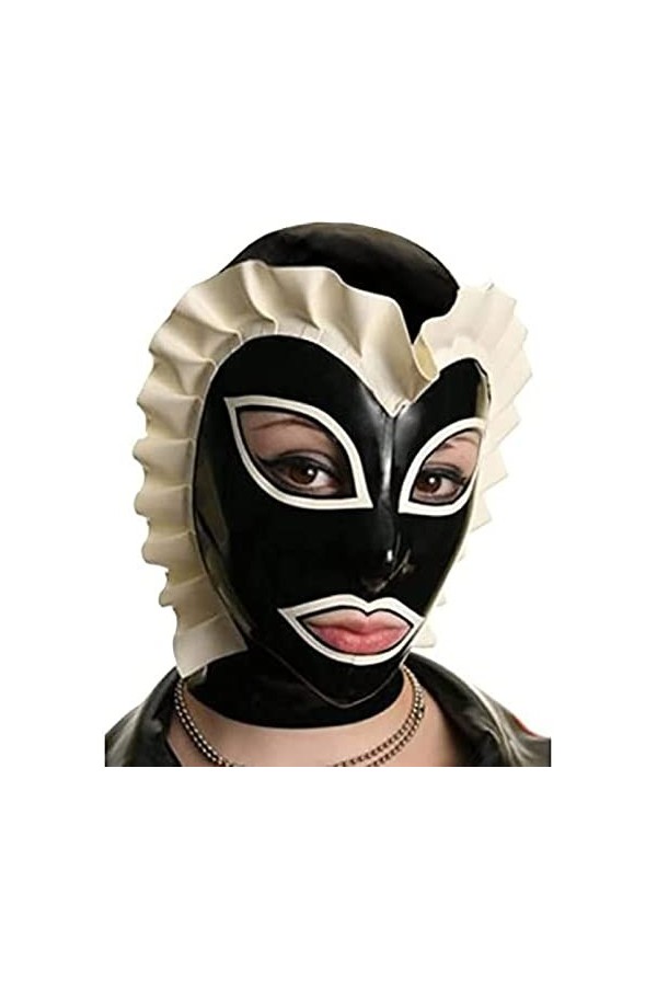 Capuche De Masque En Caoutchouc Latex Avec Garniture En Dentelle Et Fermeture À Glissière Arrière Faite À La Main Pour Cospla