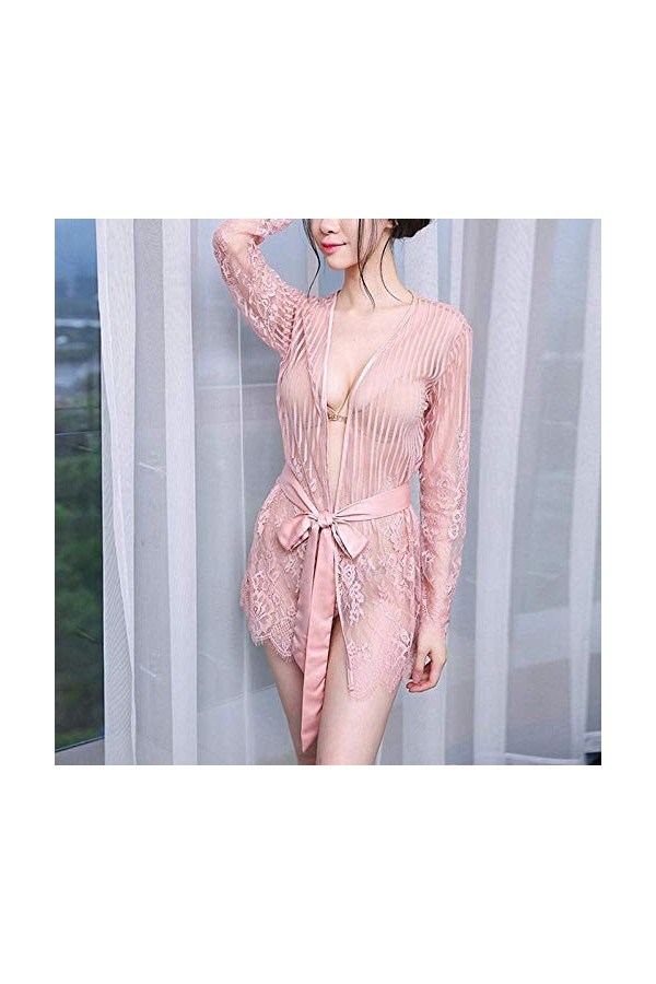 AKAZI Ensembles de Lingerie pour Femmes Lingerie Sexy Robe de Nuit Sexy Ensemble de Pyjamas Sexy à Rayures en Maille de Dente