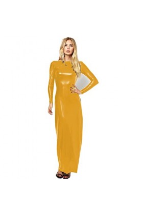 Female Ankle Length Dress Backless Long Sleeve Shiny Metallic Stretchy Sheath Dresses,Gold,XXL