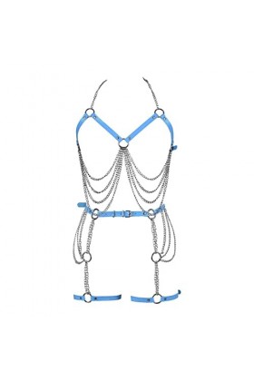 Femmes Cuir Corps chaîne Harnais Ensemble Carnaval jarretière Ensemble élastique Creux Punk Gothique Danse Costume