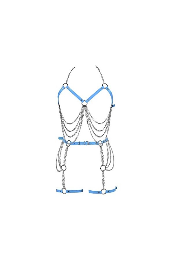 Femmes Cuir Corps chaîne Harnais Ensemble Carnaval jarretière Ensemble élastique Creux Punk Gothique Danse Costume