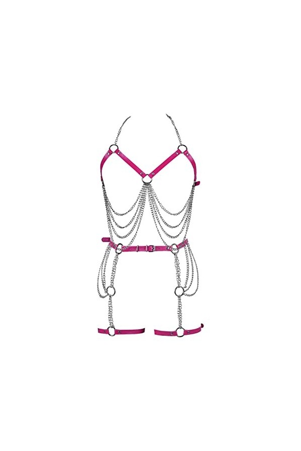 Femmes Cuir Corps chaîne Harnais Ensemble Carnaval jarretière Ensemble élastique Creux Punk Gothique Danse Costume