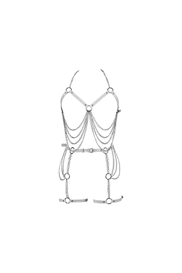 Femmes Cuir Corps chaîne Harnais Ensemble Carnaval jarretière Ensemble élastique Creux Punk Gothique Danse Costume