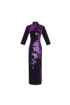 Qipao Robe chinoise à manches longues en velours Violet, Violet Long Qipao, Taille XL