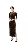 Bervoco Qipao - Manches longues en velours à sept points - Élégant - Pour banquet - Broderie - Cheongsam, 551, Taille 3XL