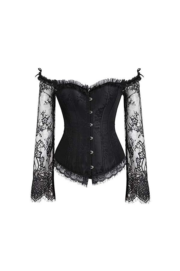 Heqianqian Corset Bustier Gothique à Manches Longues en Dentelle à épaules dénudées pour Femme Respirant Color : Black+White