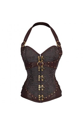 Heqianqian Corset bustier sexy respirant pour femme Couleur : marron Taille S