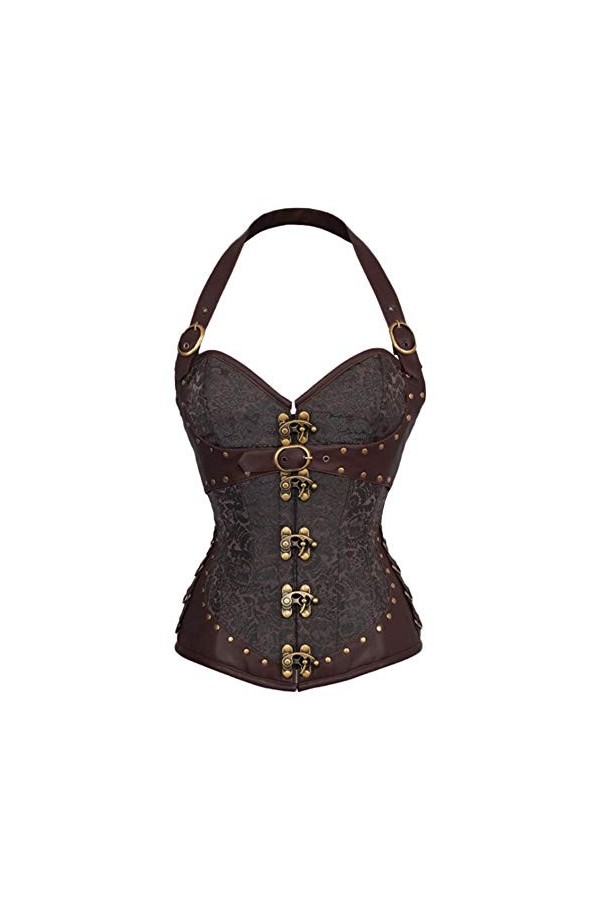 Heqianqian Corset bustier sexy respirant pour femme Couleur : marron Taille S