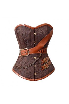 Heqianqian Corset sexy pour femme avec boucle style steampunk - Respirant - Couleur : marron - Taille : XL