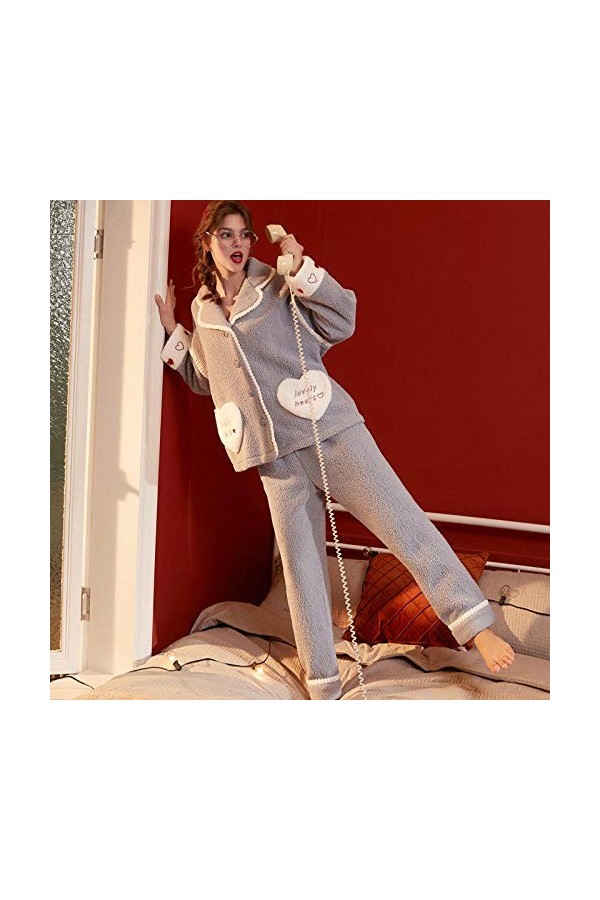 Chemises De Nuit Bas De Pyjama Pyjama En Velours Corail Velours Corail Simple Service Décontracté Clair Épais Et Chaleureux À