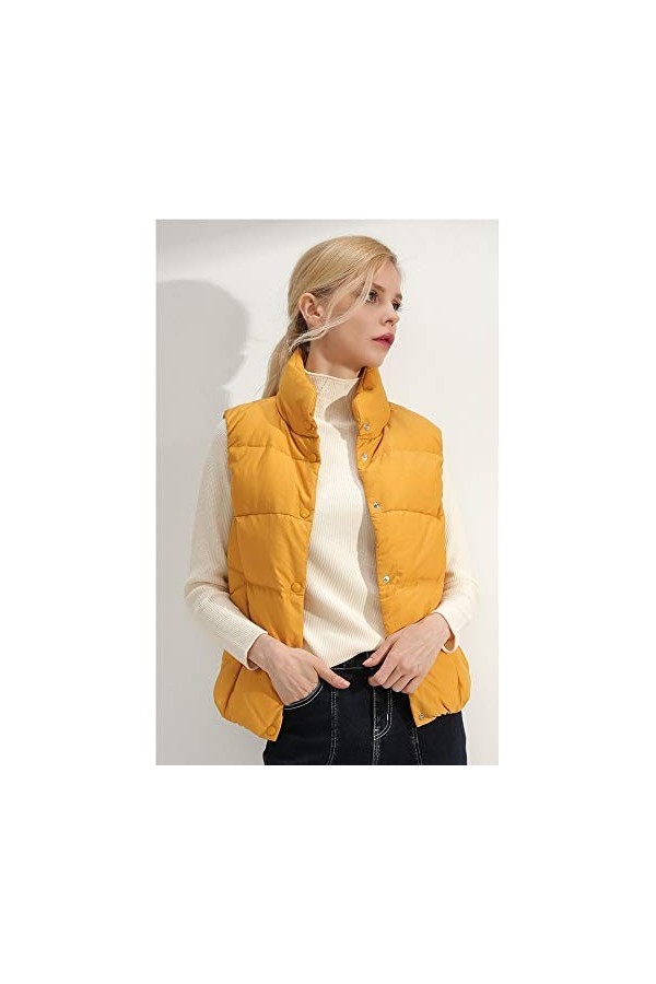 nouler Manteau dhiver Col De Duvet De Canard Femme dhiver Veste Chaude sans Manches,Jaune,L