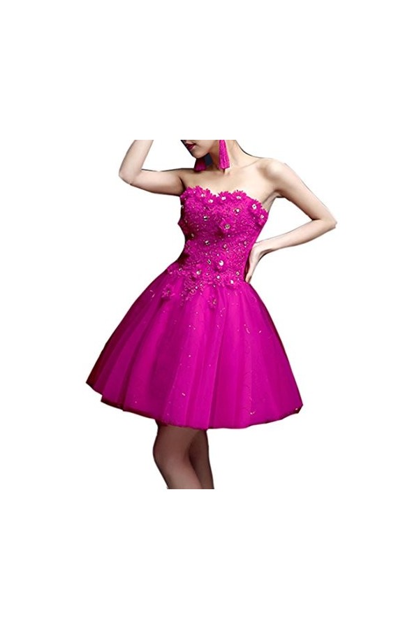 Emmani Femmes Sexy Courte Chérie Dentelle Célébrité Bal Soirée Mariage Demoiselle dhonneur Cocktail Robes de Bal - Rouge - 4