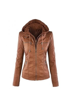 Fjnbbiot Vestes En Faux Cuir Pour Femmes, Manteaux Dautomne Et Dhiver, Vêtements De Moto En Cuir PU Auburn M