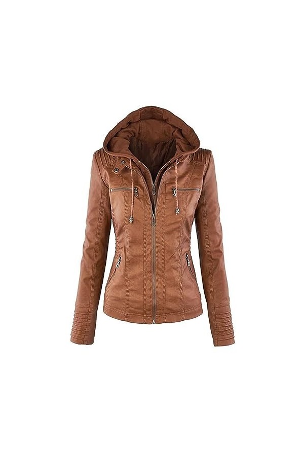 Fjnbbiot Vestes En Faux Cuir Pour Femmes, Manteaux Dautomne Et Dhiver, Vêtements De Moto En Cuir PU Auburn M