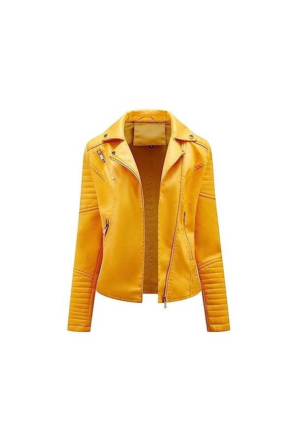 Fjnbbiot Veste De Motard À Fermeture Éclair Pour Femme, Veste En Simili Cuir À La Mode, Manteau Printemps-Automne khaki9 S