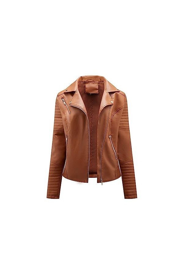 Fjnbbiot Veste De Motard À Fermeture Éclair Pour Femme, Veste En Simili Cuir À La Mode, Manteau Printemps-Automne khaki9 S