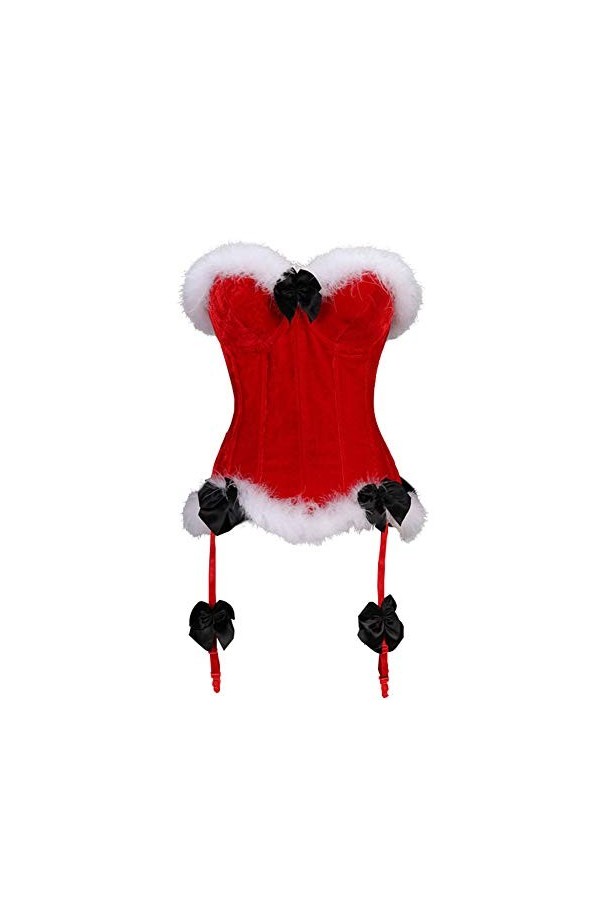 XENITE Vêtements de Noël surdimensionnés Rouge Lingerie Sexy Femmes Blanc Fourrure Tenue de Noël Robe de Jeu Chemise de Nuit 