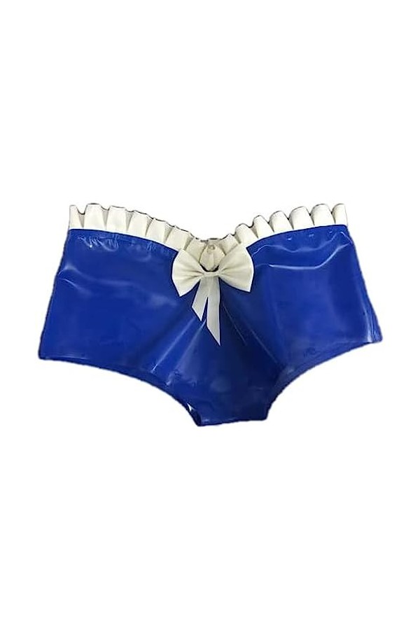 Latex Caoutchouc Justaucorps Vêtements Déguisements Fête Sexy Fête Bleu Sexy Triangle Serré Shorts,Bleu + Blanc,3X-Grand