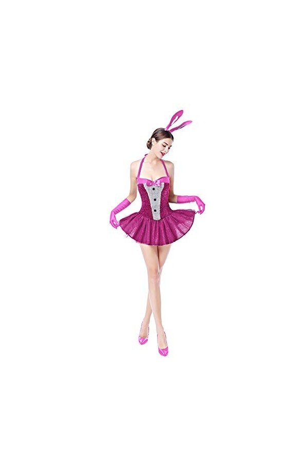 VIROYA Costumes de Lapin dhalloween pour Femme Sexy Roleplay Bunny Babydoll Cosplay Tuxedo Lingerie Playsuit Set Carnaval Co