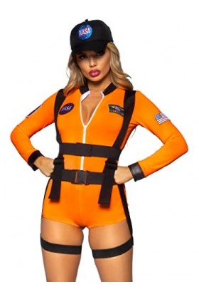 Leg Avenue 3 PC Space Commander, includes zip-up romper with badge accents, garter harness, and matching hat.
