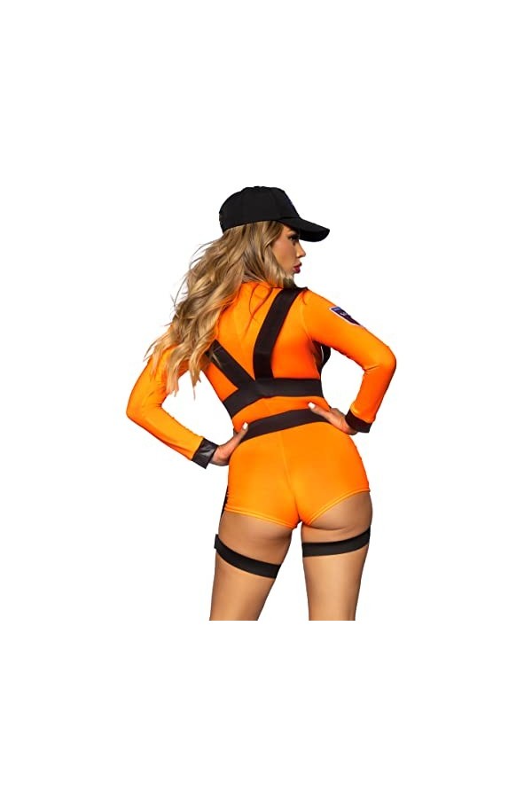 Leg Avenue 3 PC Space Commander, includes zip-up romper with badge accents, garter harness, and matching hat.