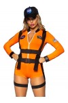Leg Avenue 3 PC Space Commander, includes zip-up romper with badge accents, garter harness, and matching hat.
