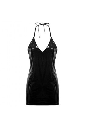 UUKR PLUS Taille Femmes Adulte Sexy Robe en cuir PVC brillant Vol V cou sans manches de lace-up Mini-up Mini robes de taille 