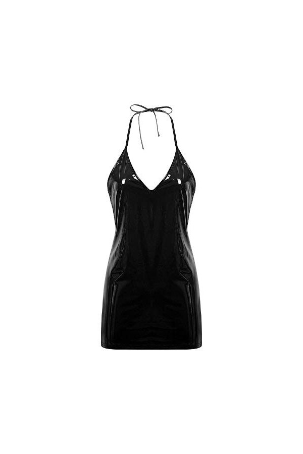 UUKR PLUS Taille Femmes Adulte Sexy Robe en cuir PVC brillant Vol V cou sans manches de lace-up Mini-up Mini robes de taille 