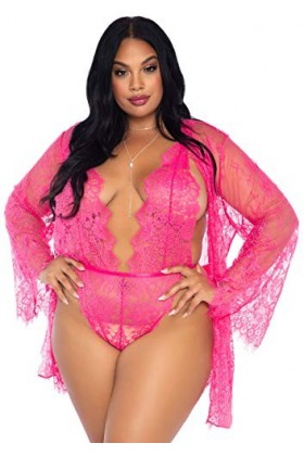 Leg Avenue Body en Dentelle Florale Peignoir en Dentelle Assortie/Ceinture en Satin 1 Unité