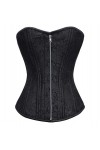 Corset en brocart noir avec baleines en acier et fermeture éclair pour femme - Noir - 52 Pour le tour de taille 28"-29" 