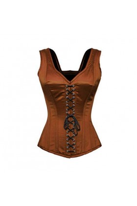 CorsetsNmore Costume Gothique en Dentelle Marron avec Bretelles - Marron - 52 pour Le Tour de Taille 28"-29" 
