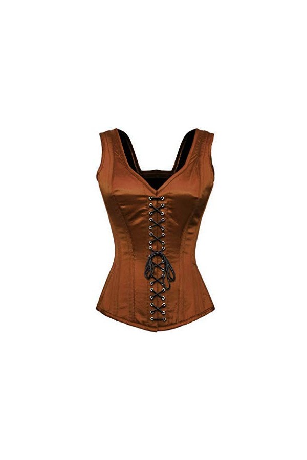 CorsetsNmore Costume Gothique en Dentelle Marron avec Bretelles - Marron - 52 pour Le Tour de Taille 28"-29" 
