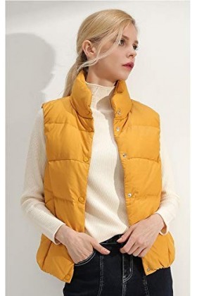 nouler Manteau dhiver Col De Duvet De Canard Femme dhiver Veste Chaude sans Manches,Jaune,L