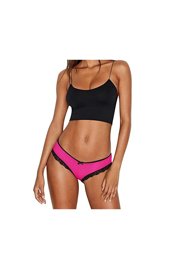 Culotte en dentelle extensible sexy douce pour femme, rose vif, L
