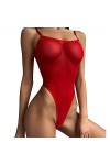 RWRAPS Lingerie Sexy pour Femme en Cuir Sexy en Maille Transparente avec Bretelles, Pyjama érotique Rouge S 