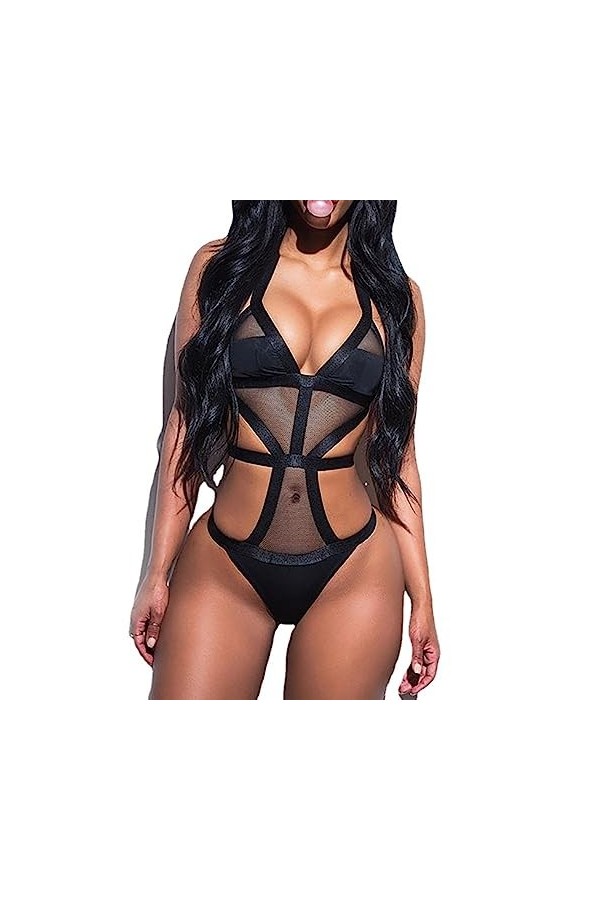 RWRAPS Maillot de Bain Une pièce Transparent en Maille pour Femme, Lingerie Sexy, Coquine, Sexy, Dos Ouvert, Lingerie érotiqu