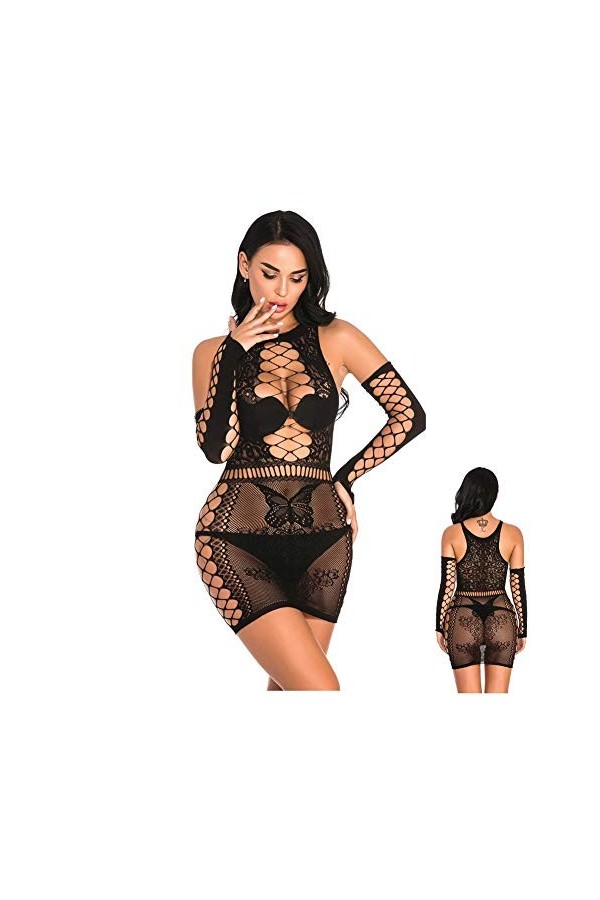 Lingerie Papillon Sac Hanche Robe Costume À Manches Mi-Longues Jupe Courte Chemise De Nuit en Dentelle pour Femme Une Pièce e